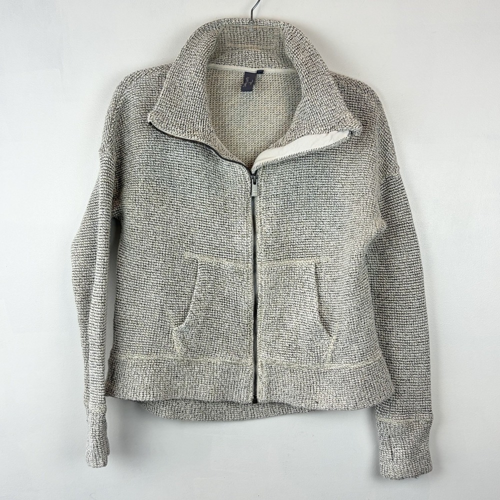 Sweaty Betty Jacket XS Sestful Boucle Knit Zip Through Sweater Grey Thumb Holes